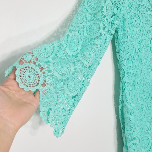 Crown & Ivy Womens Green Mint Lace 3/4 Sleeve Round Neck Evening Summer Dress 4P - Picture 4 of 12